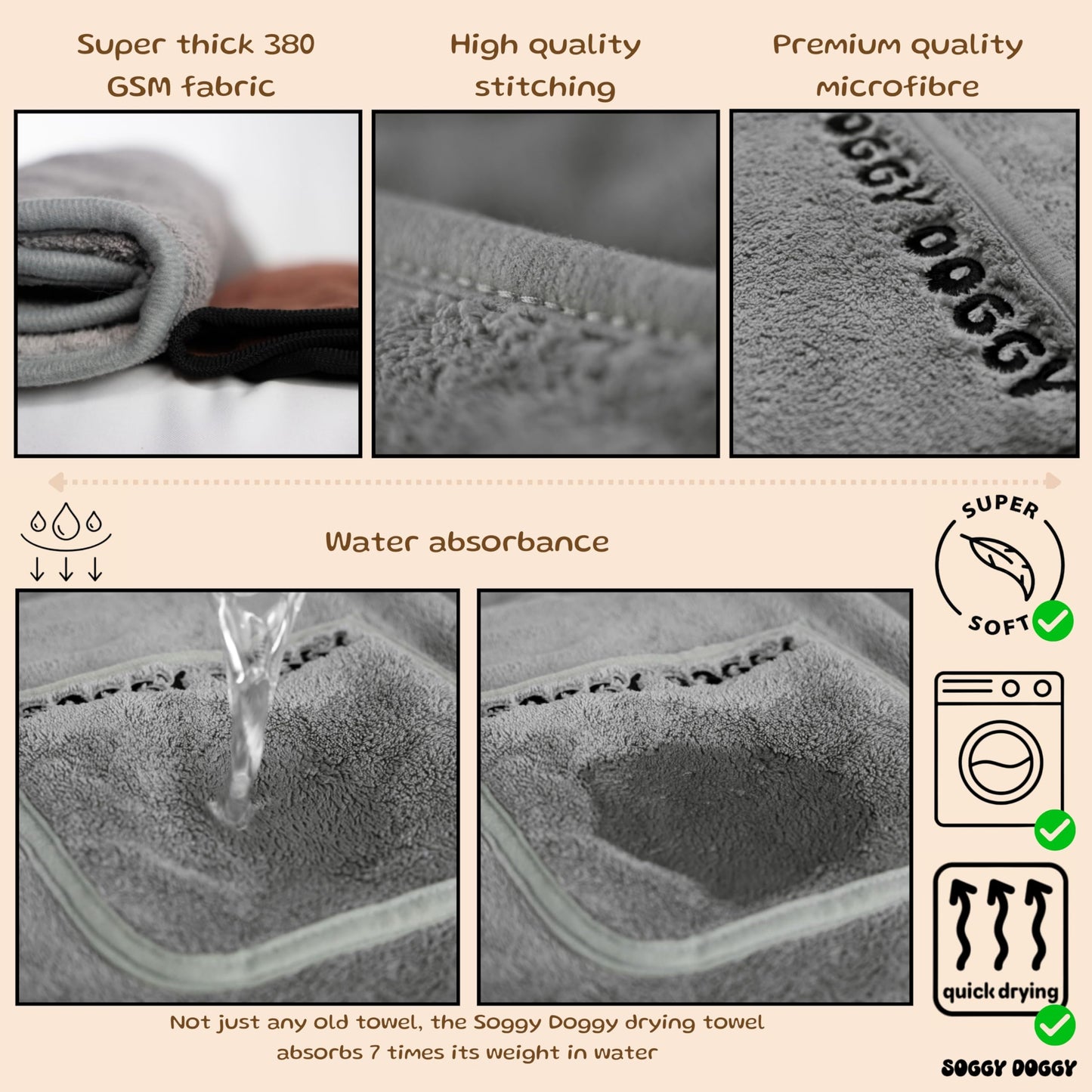 SOGGYDOGGY®UK: Luxury Absorbent Dog DryingTowel - 140x70cm - 1 Pack