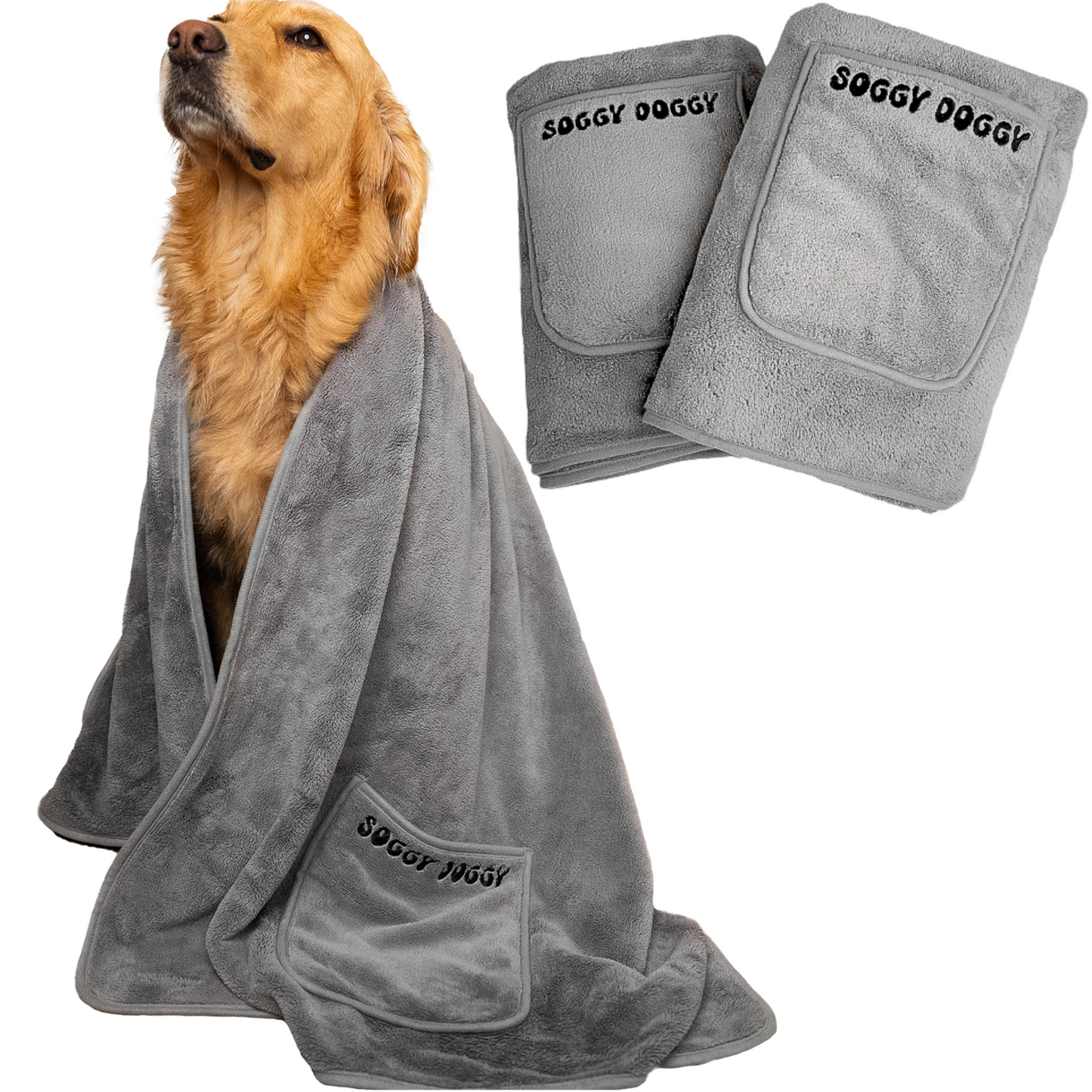 SOGGYDOGGY®UK: Luxury Absorbent Dog DryingTowel - 140x70cm - 2 pack