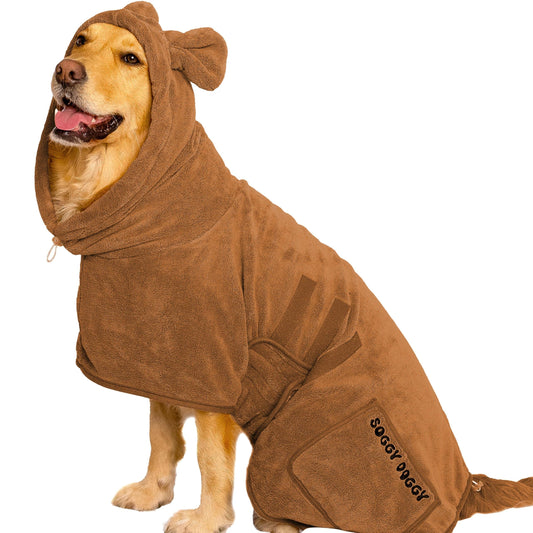 SOGGYDOGGY®UK: Luxury Microfibre Dog Drying Robe - Brown