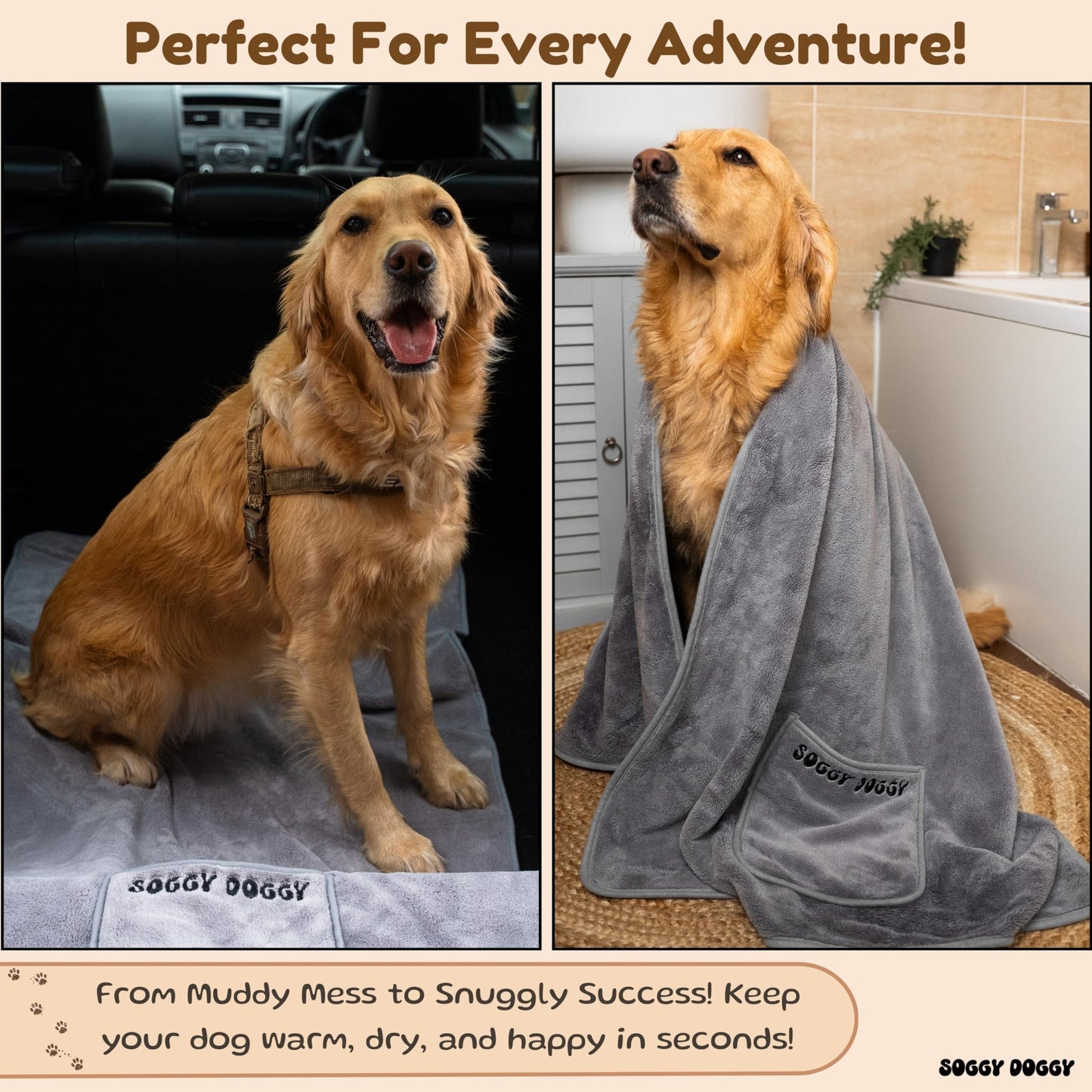 SOGGYDOGGY®UK: Luxury Absorbent Dog DryingTowel - 140x70cm - 2 pack