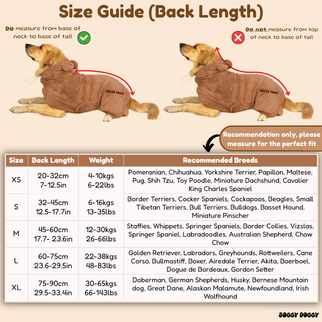 SOGGYDOGGY®UK: Luxury Microfibre Dog Drying Robe - Brown