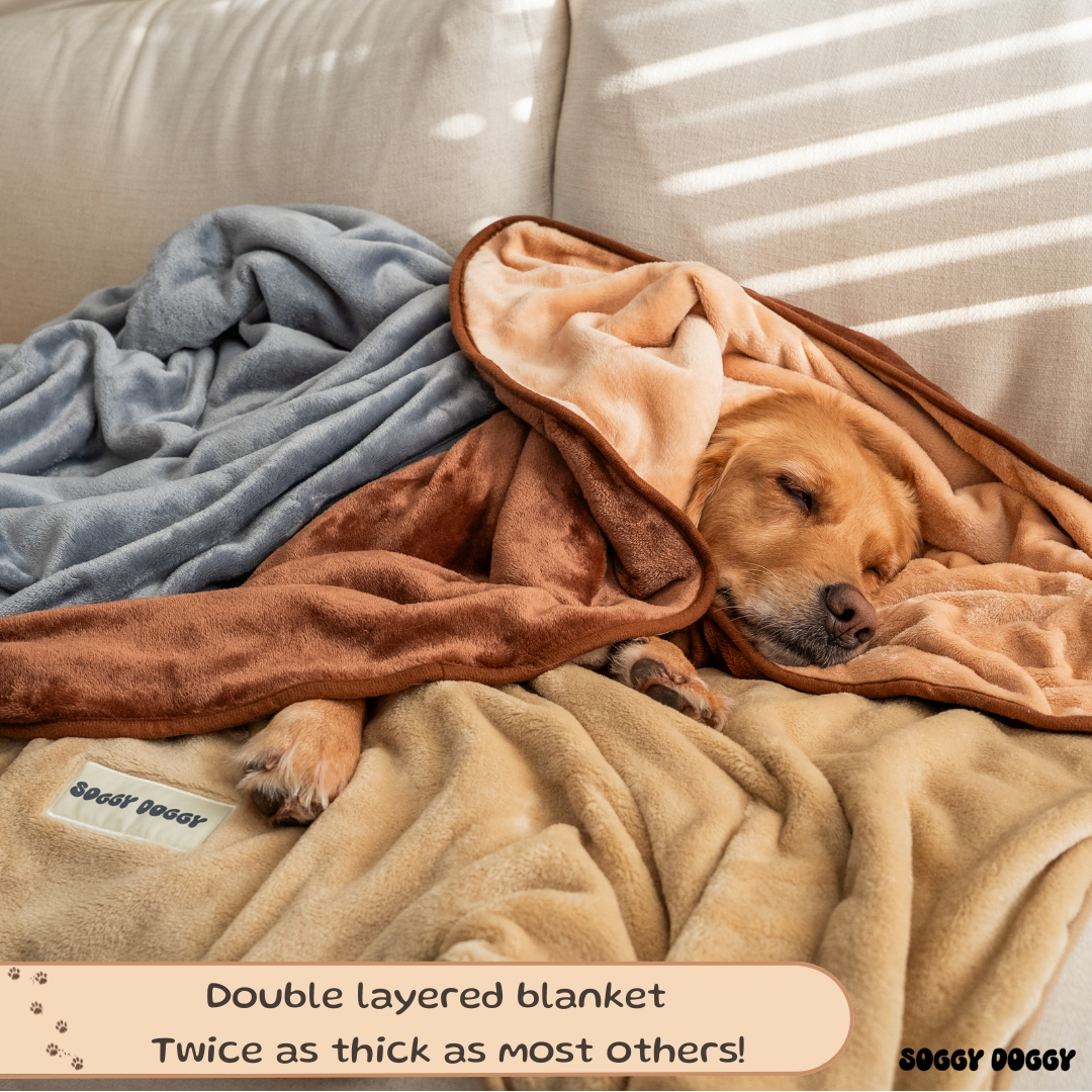 Luxury Large Dog Blanket, Double Layered, Super Soft Washable Dog Throw 130x90cm (Brown)