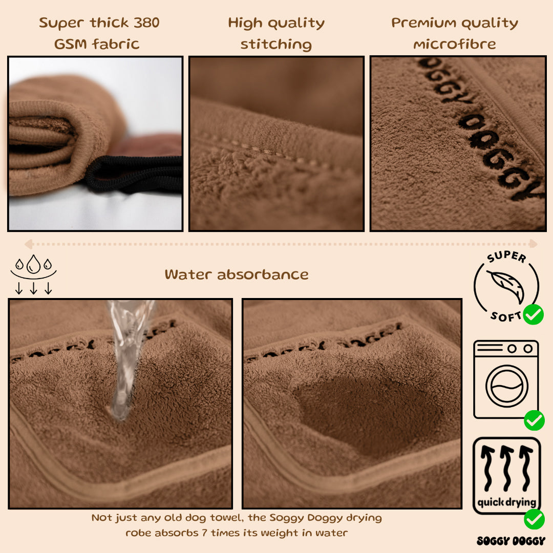 SOGGYDOGGY®UK: Luxury Microfibre Dog Drying Robe - Brown
