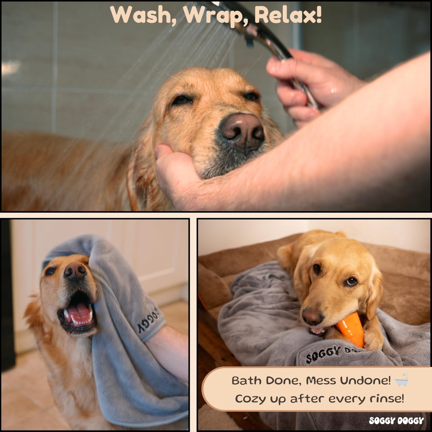 SOGGYDOGGY®UK: Luxury Absorbent Dog DryingTowel - 140x70cm - 2 pack