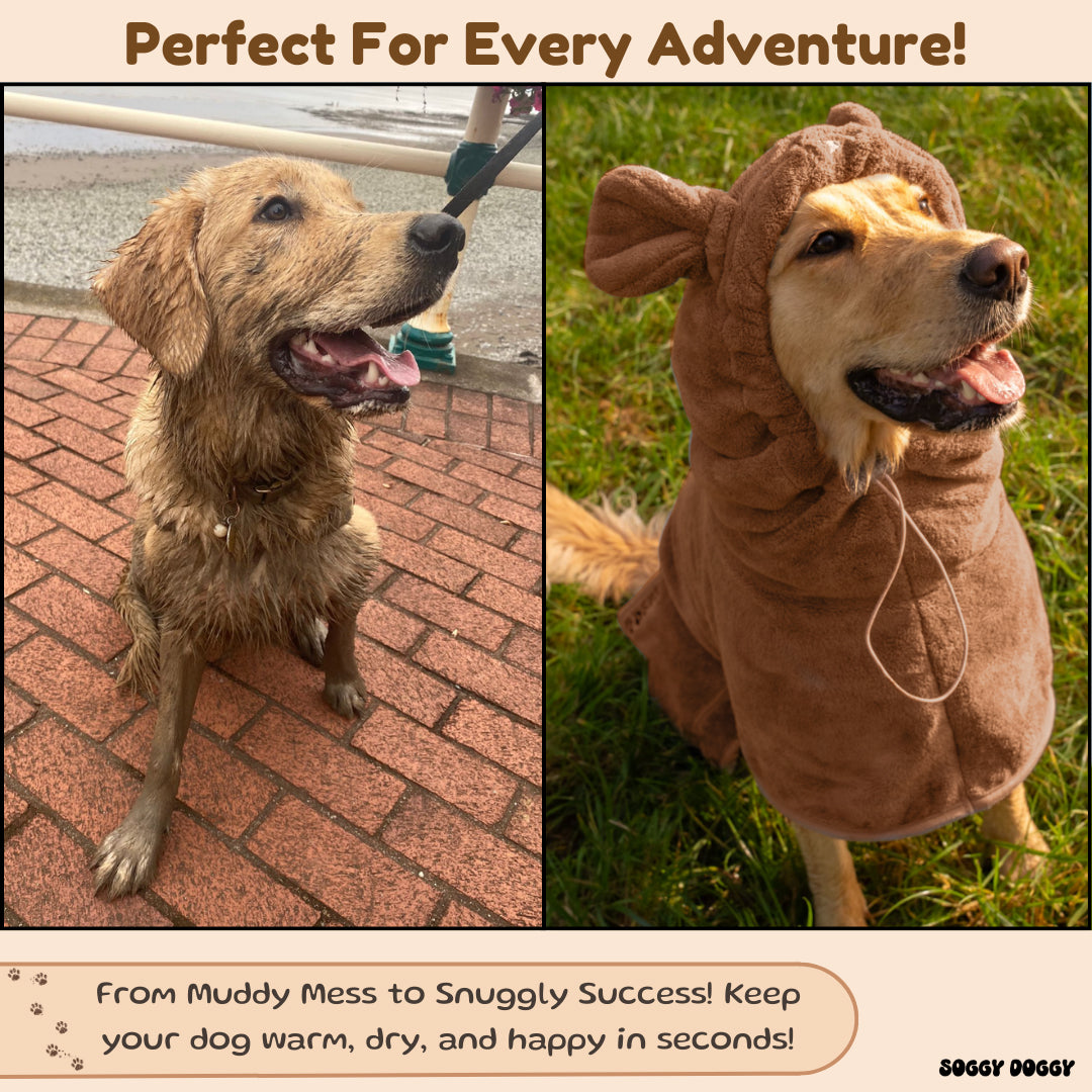 SOGGYDOGGY®UK: Luxury Microfibre Dog Drying Robe - Brown