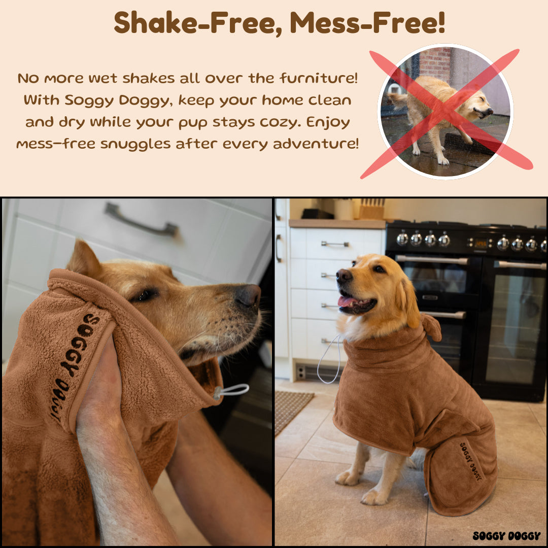 SOGGYDOGGY®UK: Luxury Microfibre Dog Drying Robe - Brown