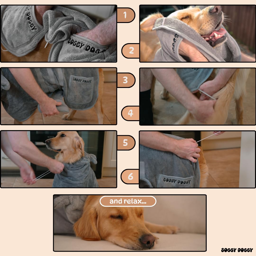 SOGGYDOGGY®UK: Luxury Microfibre Dog Drying Robe - Grey