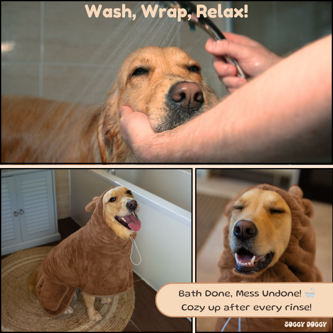SOGGYDOGGY®UK: Luxury Microfibre Dog Drying Robe - Brown