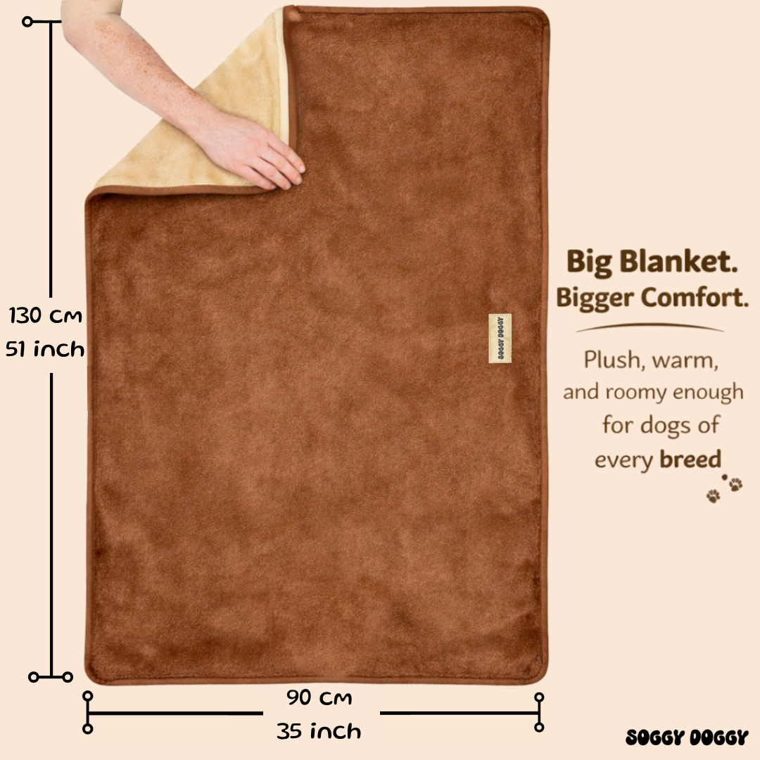 Luxury Large Dog Blanket, Double Layered, Super Soft Washable Dog Throw 130x90cm (Brown)