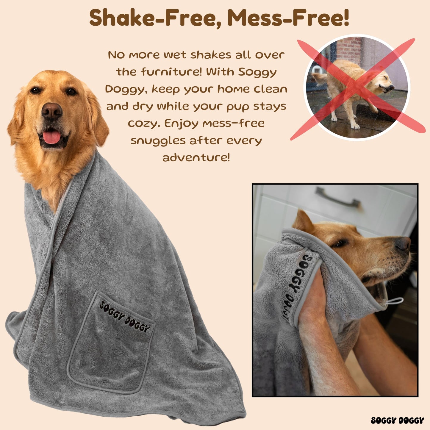 SOGGYDOGGY®UK: Luxury Absorbent Dog DryingTowel - 140x70cm - 2 pack