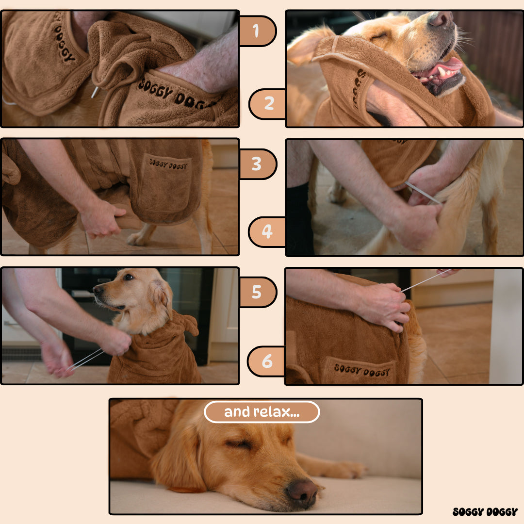 SOGGYDOGGY®UK: Luxury Microfibre Dog Drying Robe - Brown