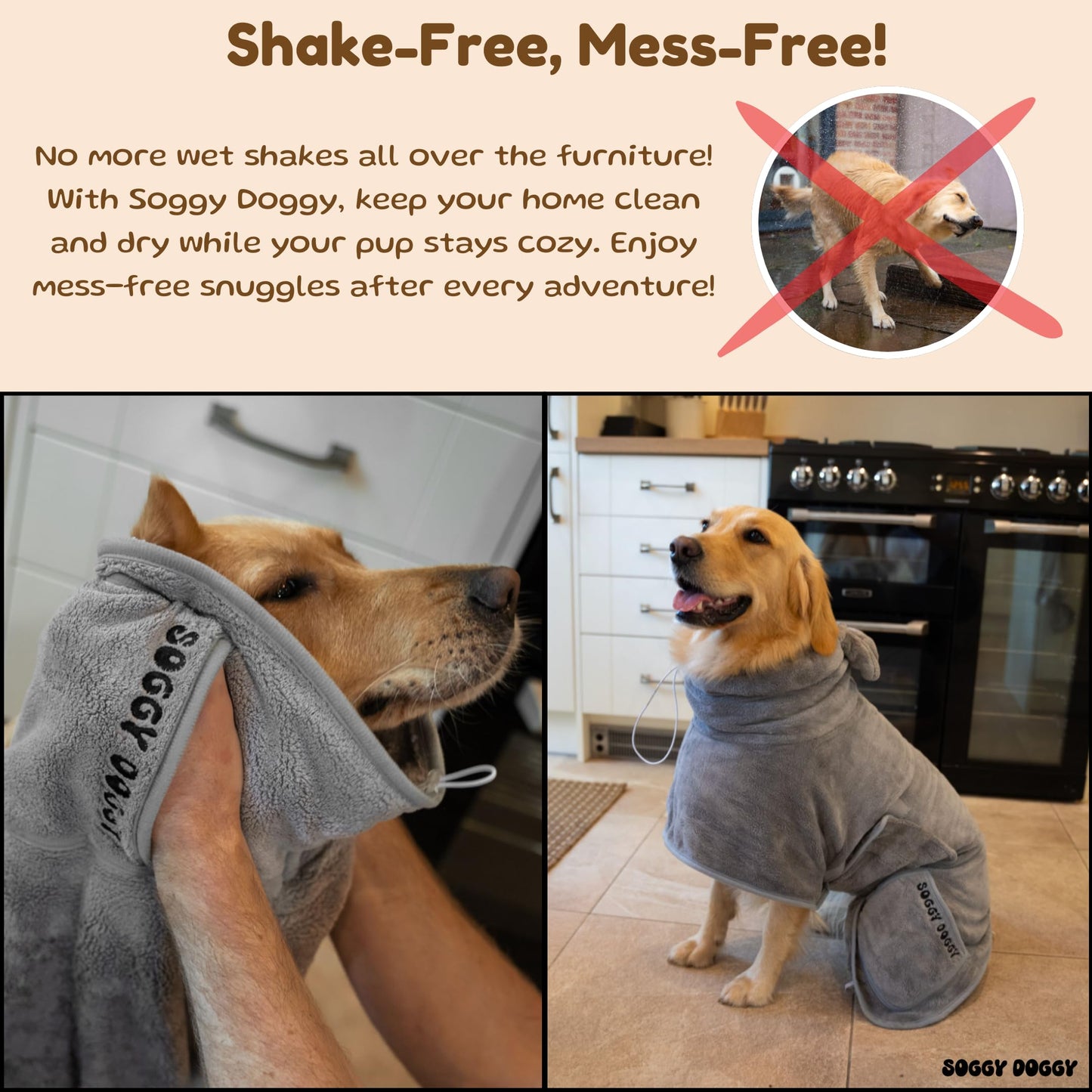 SOGGYDOGGY®UK: Luxury Microfibre Dog Drying Robe - Grey