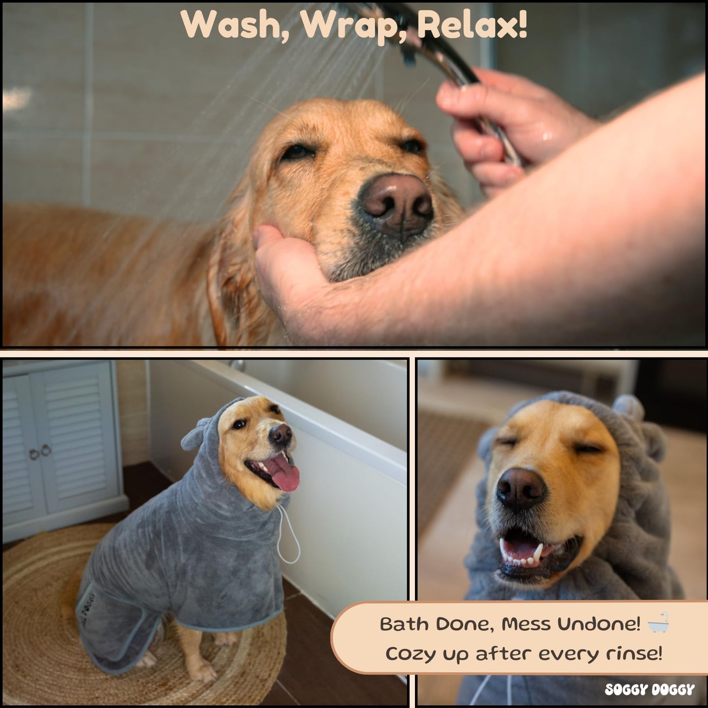 SOGGYDOGGY®UK: Luxury Microfibre Dog Drying Robe - Grey