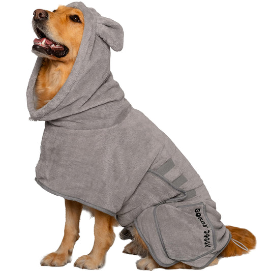 SOGGYDOGGY®UK: Luxury Microfibre Dog Drying Robe - Grey