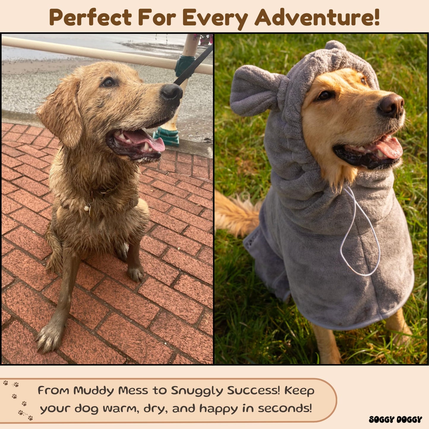 SOGGYDOGGY®UK: Luxury Microfibre Dog Drying Robe - Grey